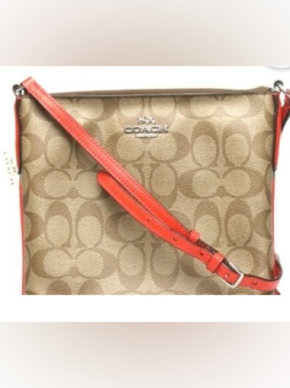 Coach Signature Khaki/Brown Crossbody with orange Trim.Coated Canvas like NEW